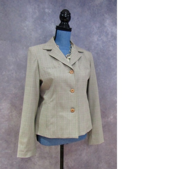 Rafaella Petite Tan Brown Plaid Blazer Size 10P - Picture 1 of 6